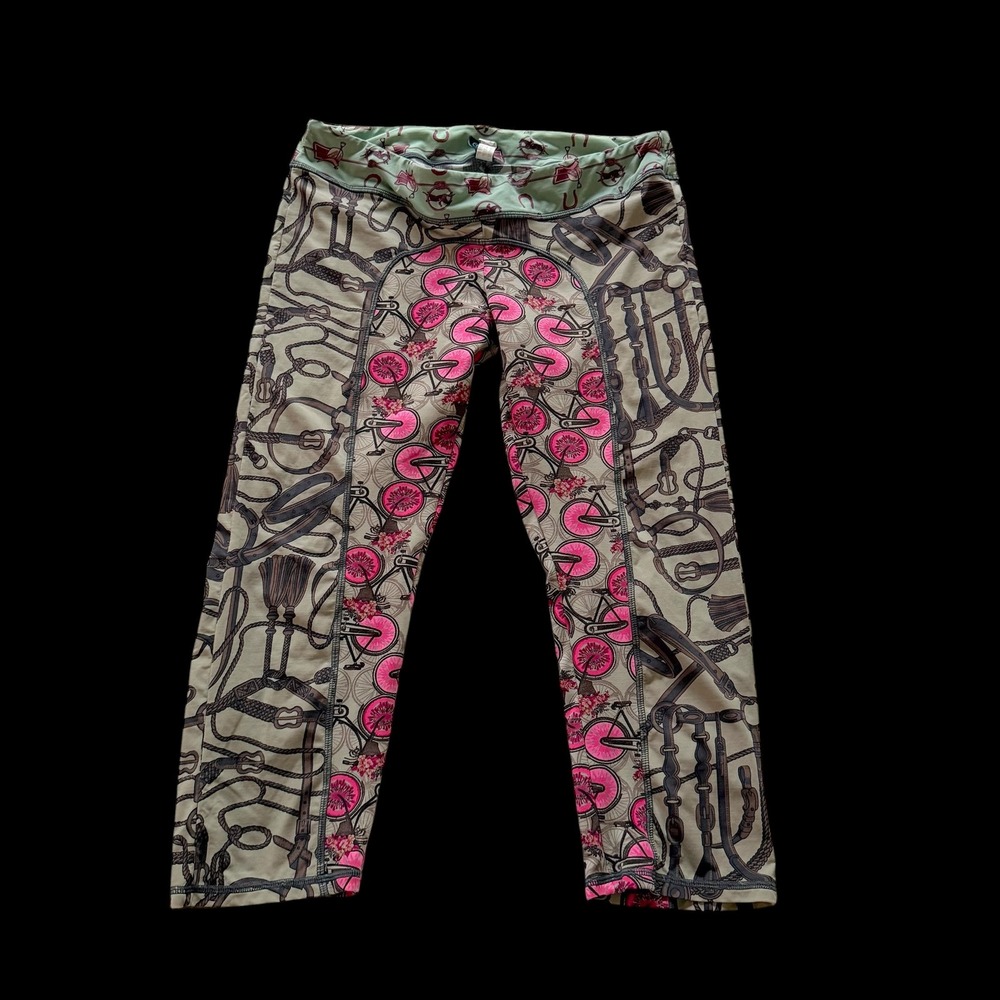 Maaji Equestrian Bicycle Print Leggings Pink Green Activewear Tights L